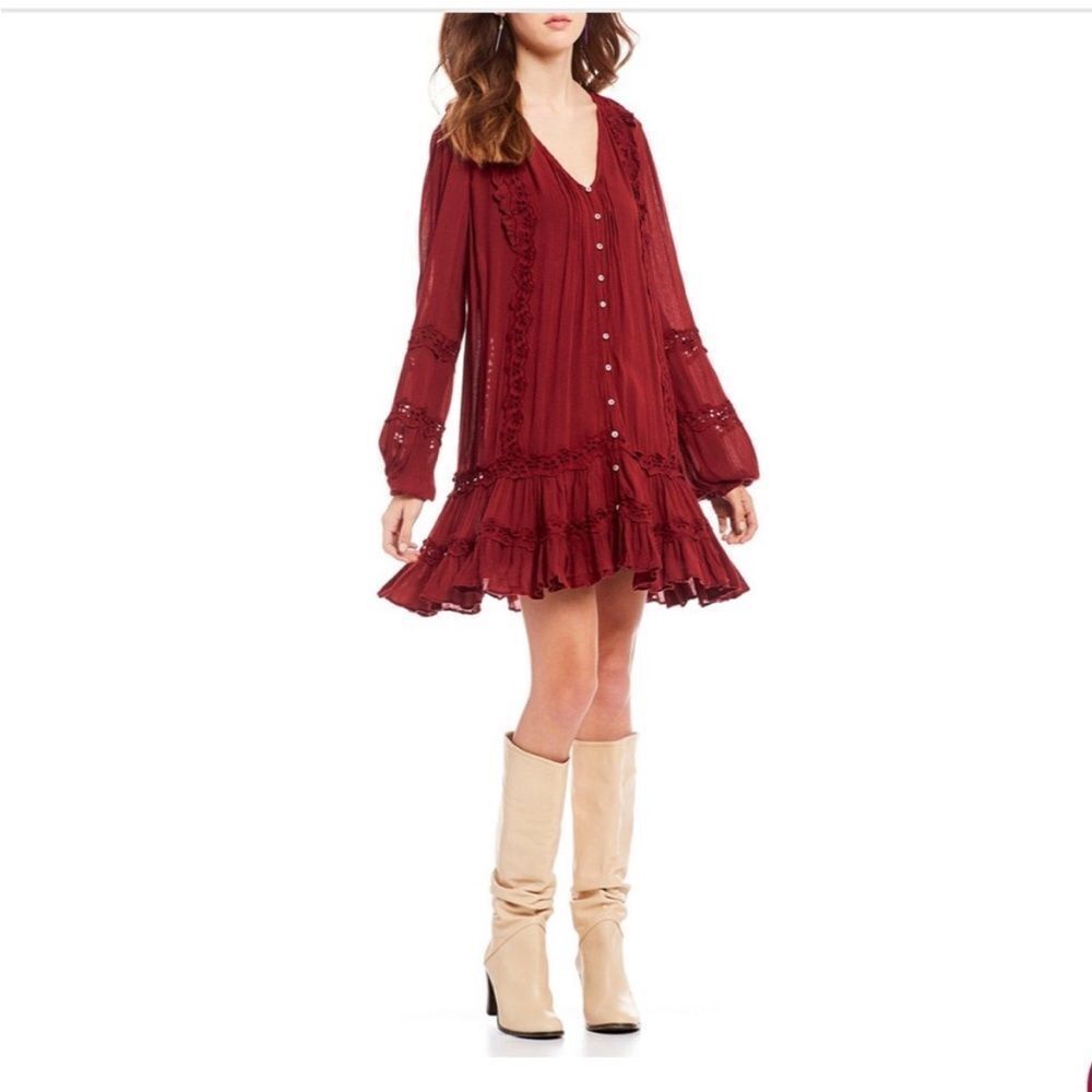 Free People Snow Angel Ruffled Dress In Red - Picture 3 of 8